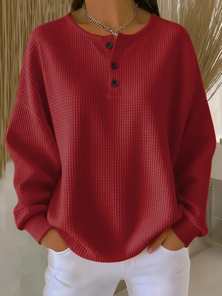 【Buy 2 Free Shipping】New Arrivals🔥Women's Casual Waffle Henry Collar Sweatshirt