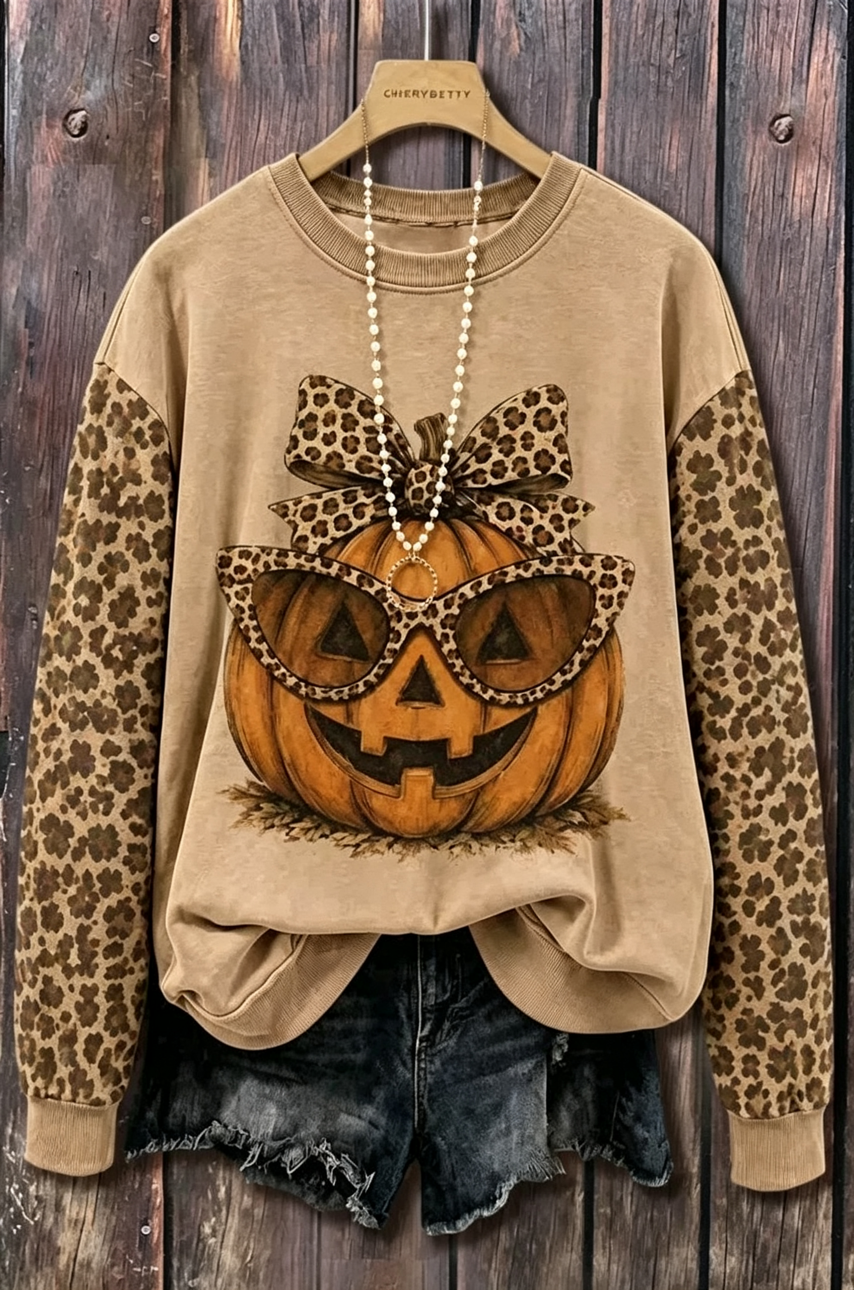 Vintage Halloween Leopard Pumpkin Print Sweatshirt