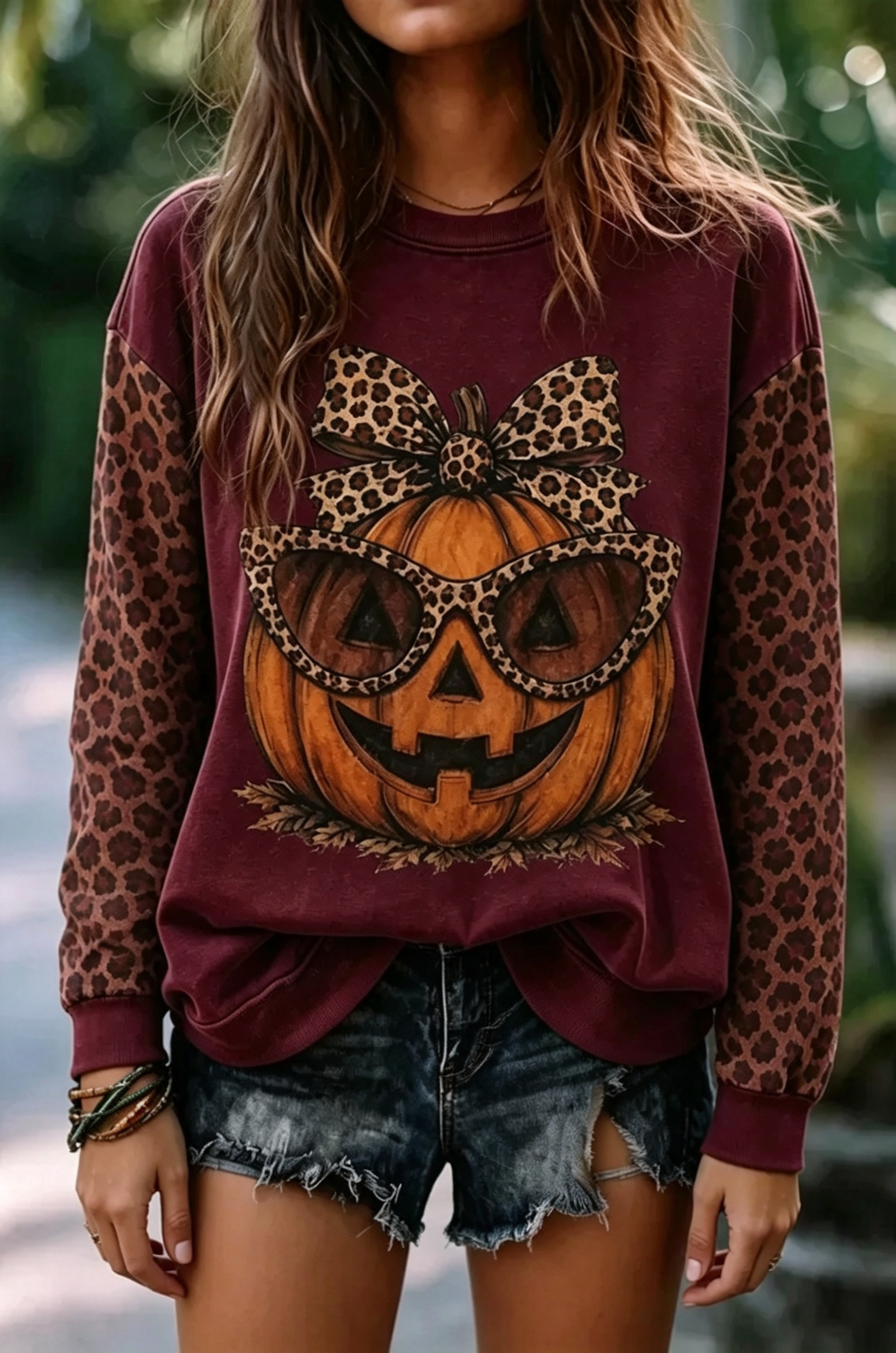 Vintage Halloween Leopard Pumpkin Print Sweatshirt