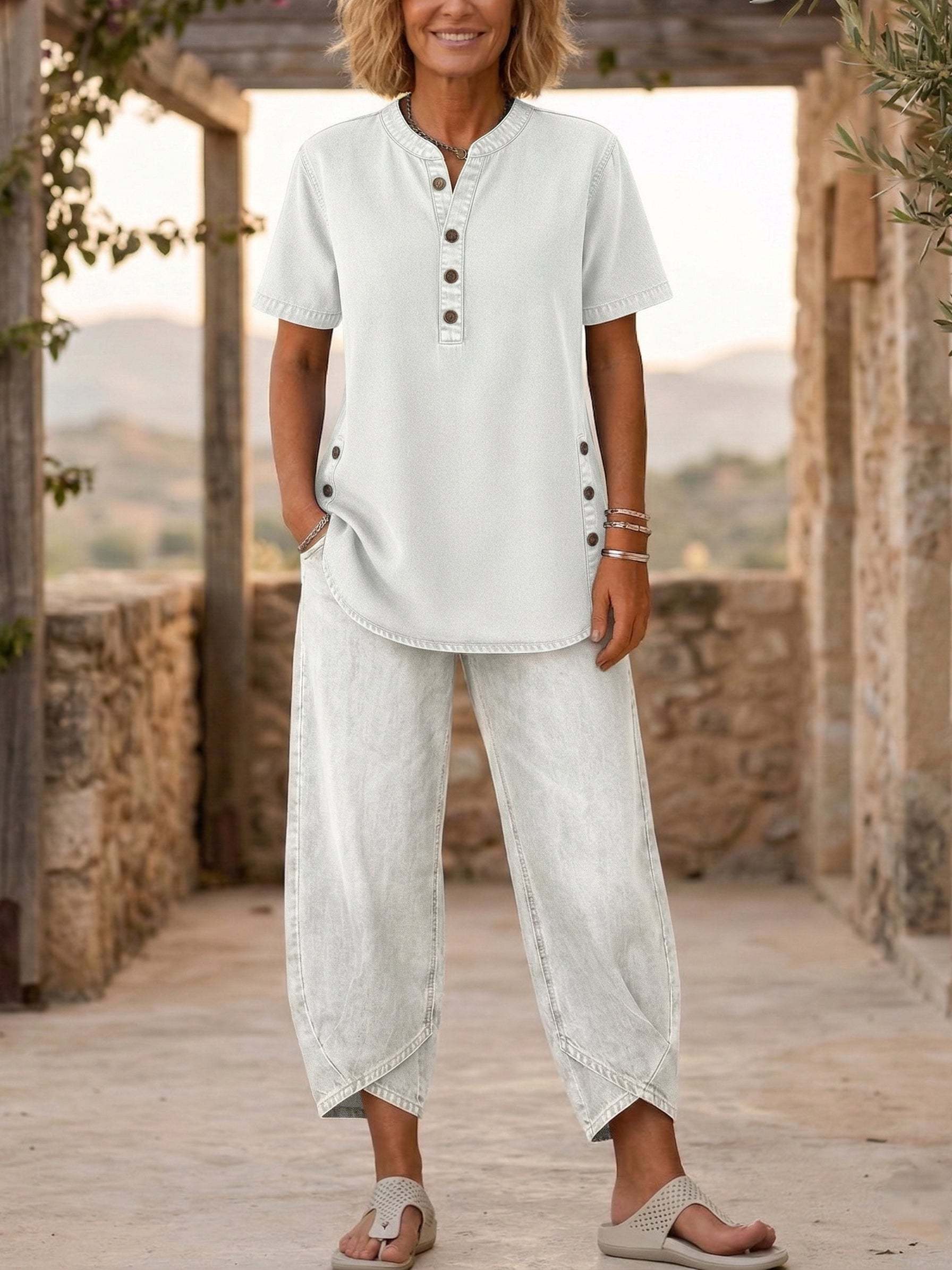 【Buy 2 Free Shipping】Women‘s Short-sleeve denim Two-piece set