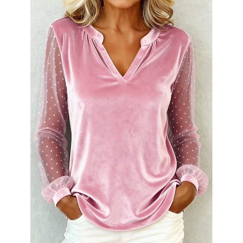 Women's Velvet Elegant Vacation Party Long Sleeve V Neck Regular Tops Casual Daily Party