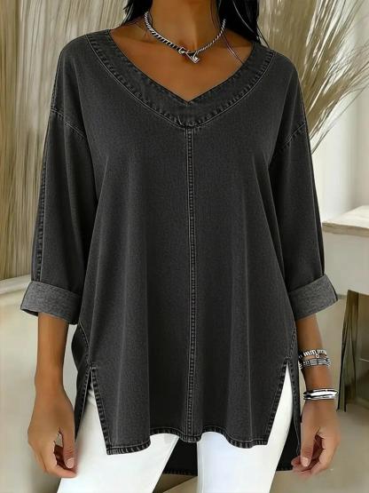Women's Casual Washed Denim Cotton Top