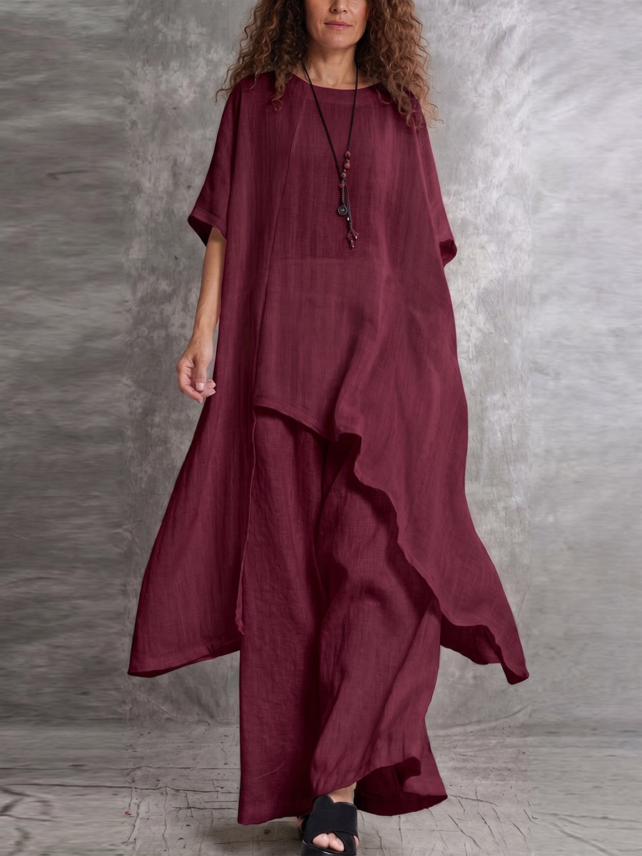 【Buy 2 Free Shipping】Casual Long Top And Pants Two-piece Set