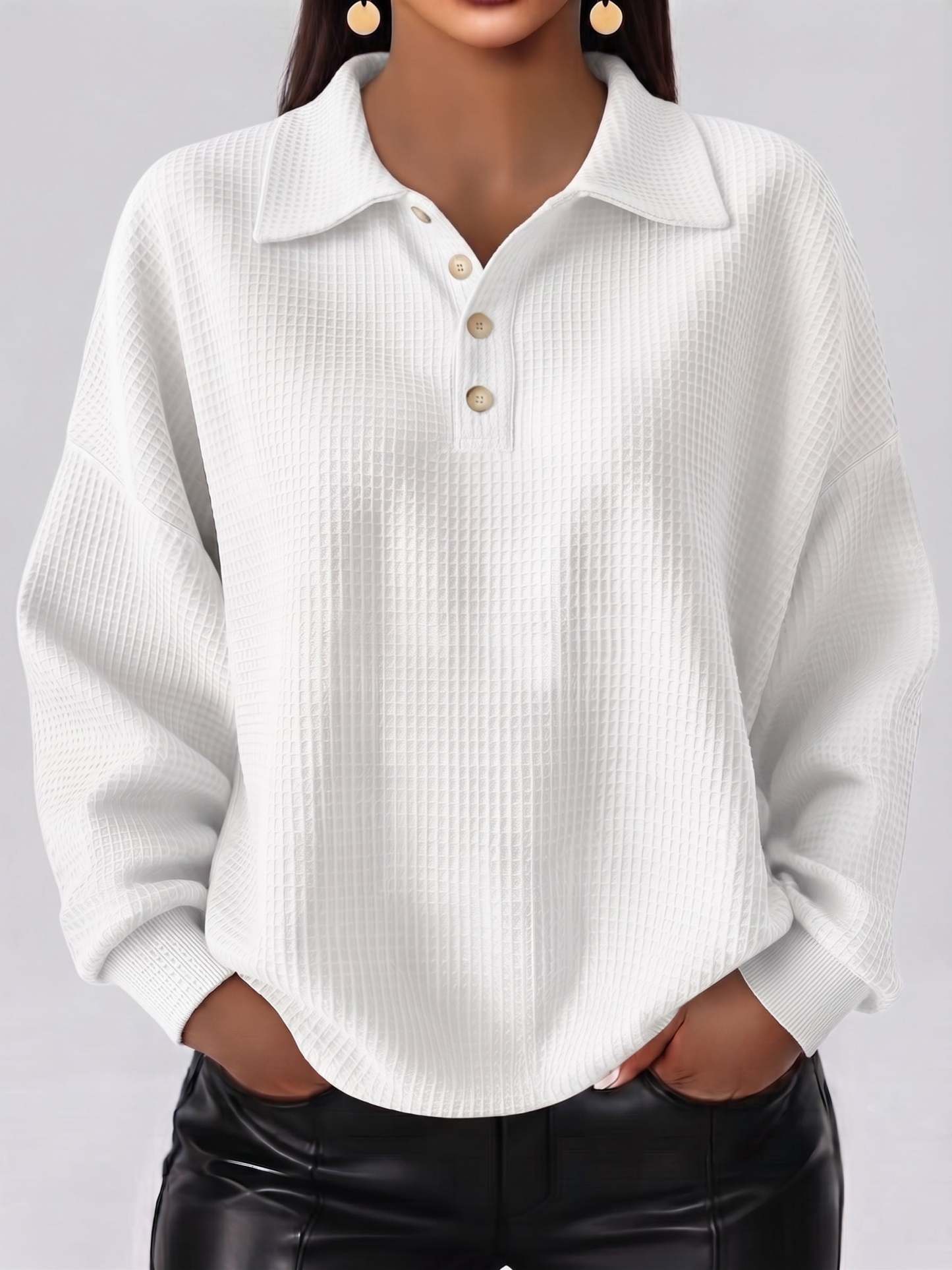 Cozy Casual Polo Collar Waffle Shirt