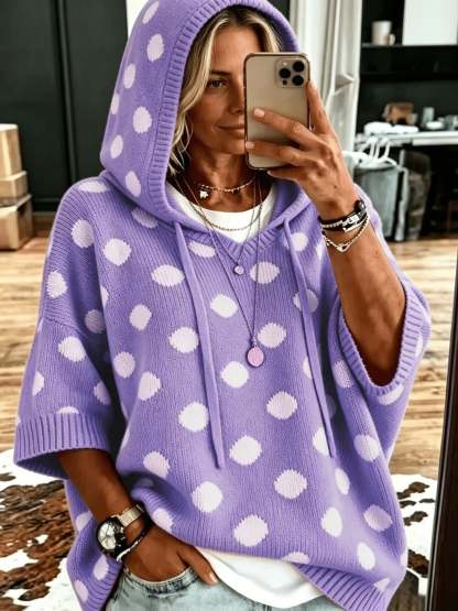 【Buy 2 Free Shipping】Casual Hooded Polka-dot Knit Pullover