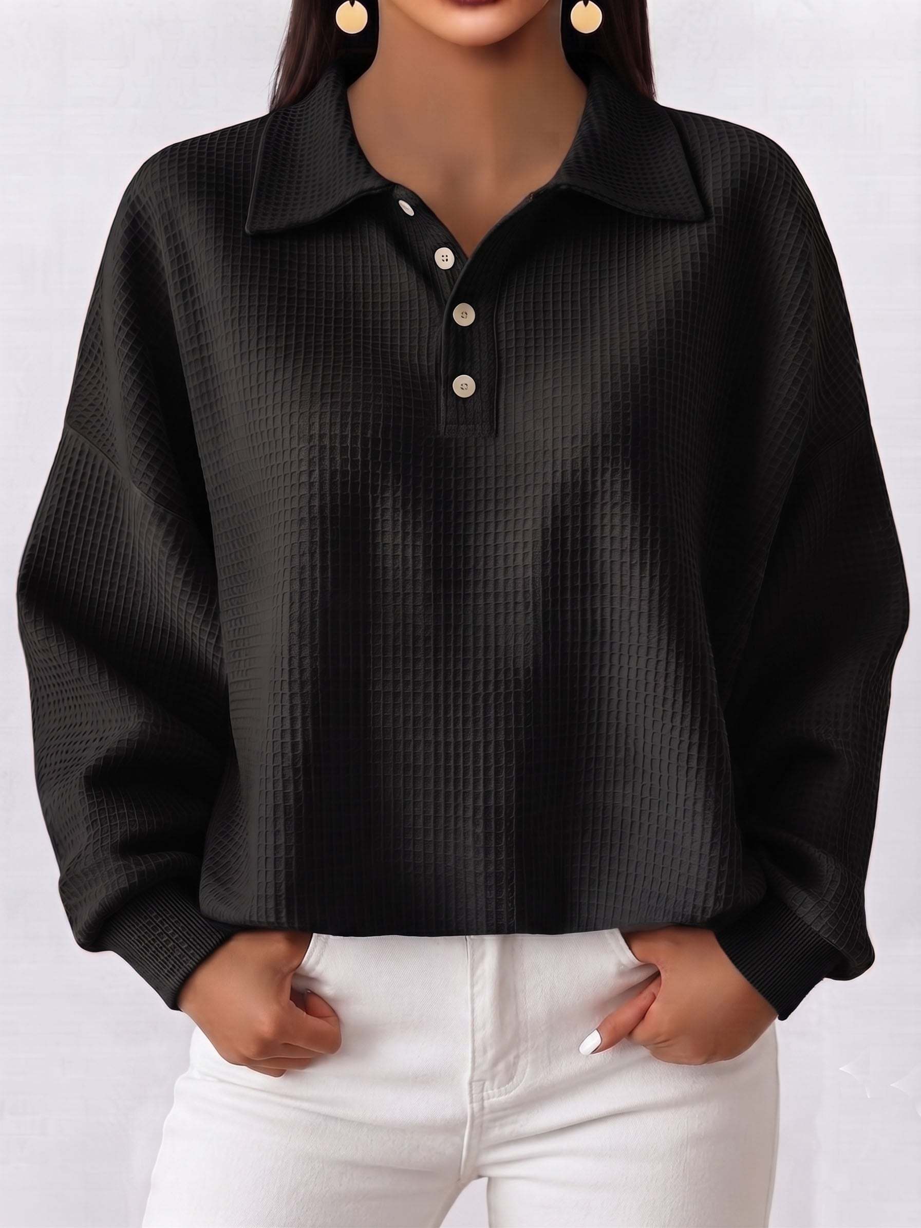 Cozy Casual Polo Collar Waffle Shirt