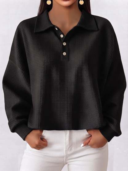 Cozy Casual Polo Collar Waffle Shirt