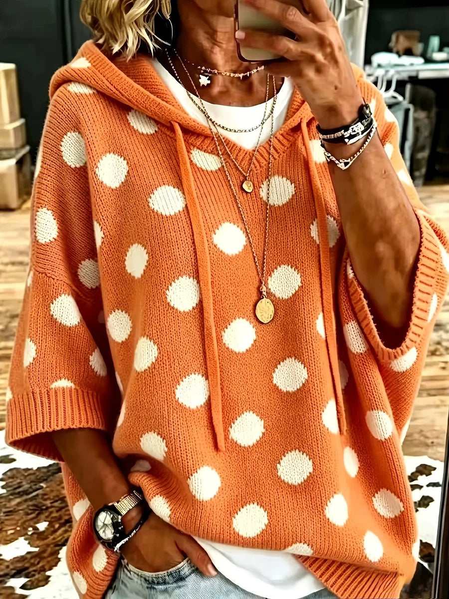 【Buy 2 Free Shipping】Casual Hooded Polka-dot Knit Pullover