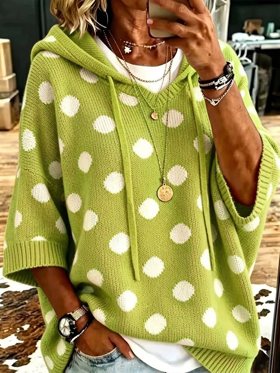 【Buy 2 Free Shipping】Casual Hooded Polka-dot Knit Pullover