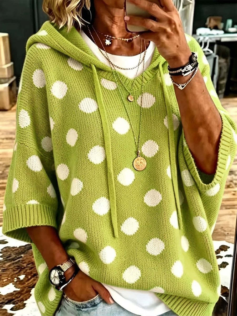 【Buy 2 Free Shipping】Casual Hooded Polka-dot Knit Pullover