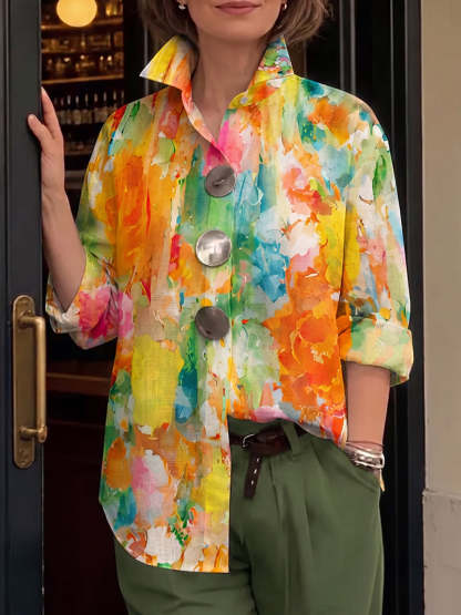 Artistic Watercolor Palette Print Metal-button Shirt