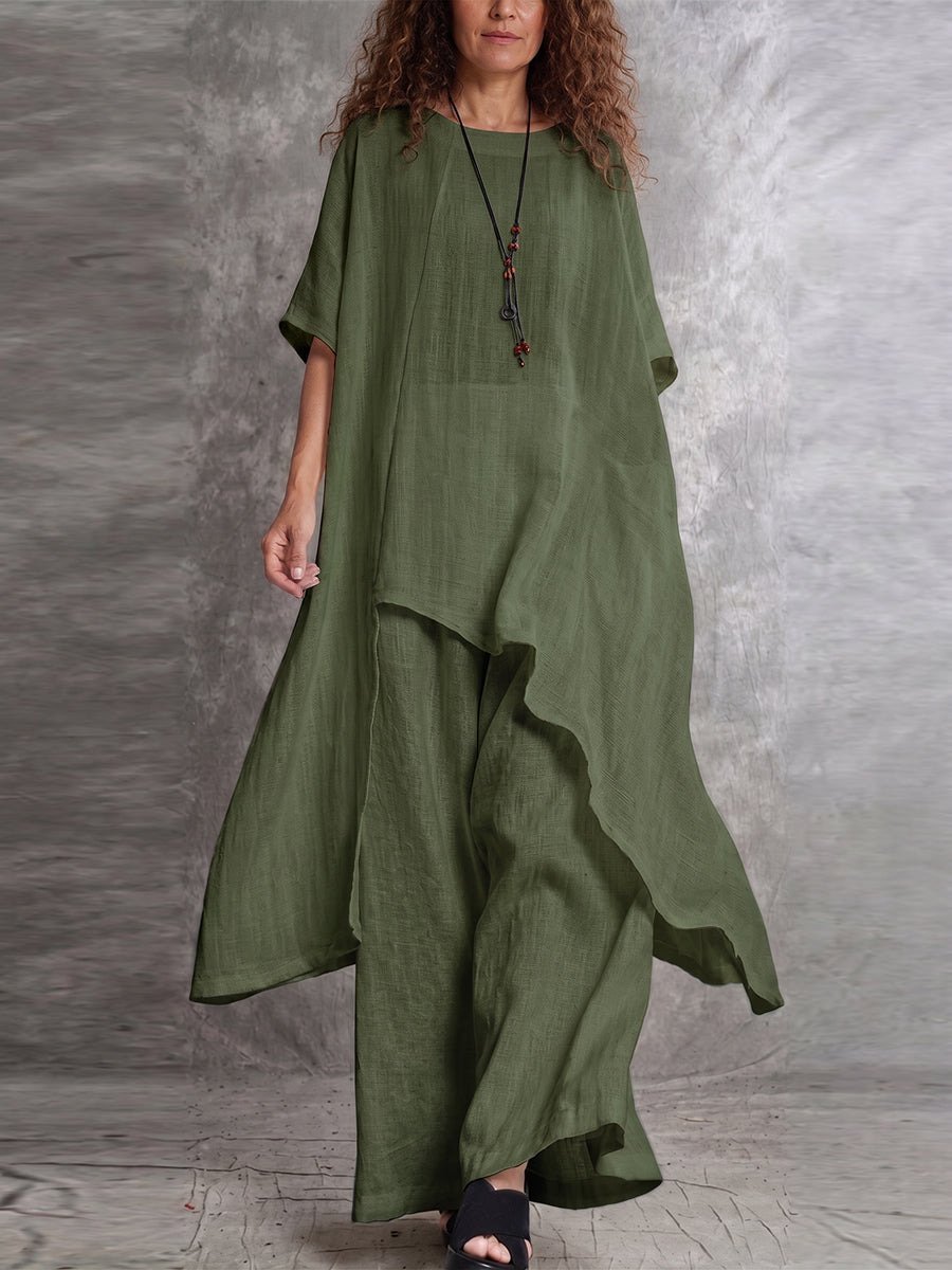 【Buy 2 Free Shipping】Casual Long Top And Pants Two-piece Set