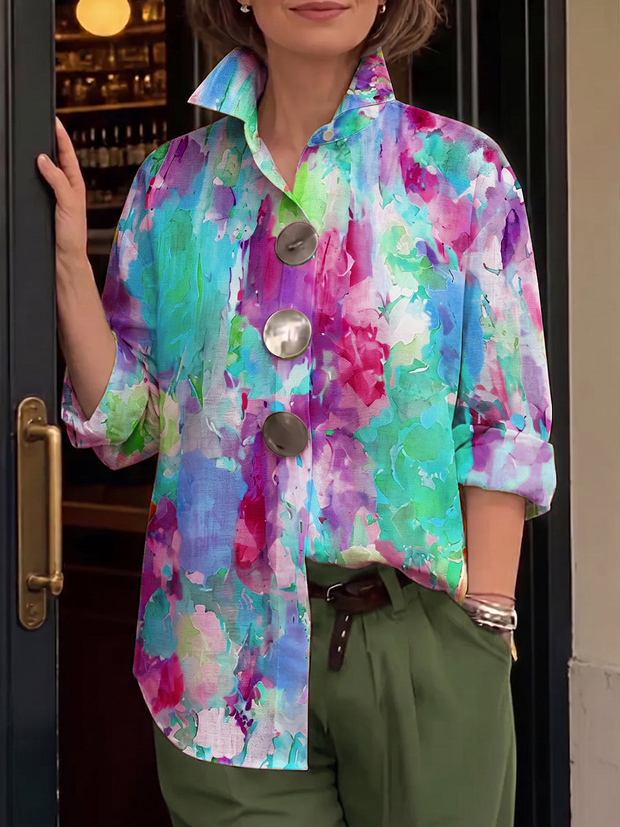Artistic Watercolor Palette Print Metal-button Shirt