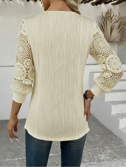 Women's Eyelet Top Boho Shirt Lace Shirt Elegant Bohemia Vacation Long Sleeve Long Tops Casual Daily Holiday