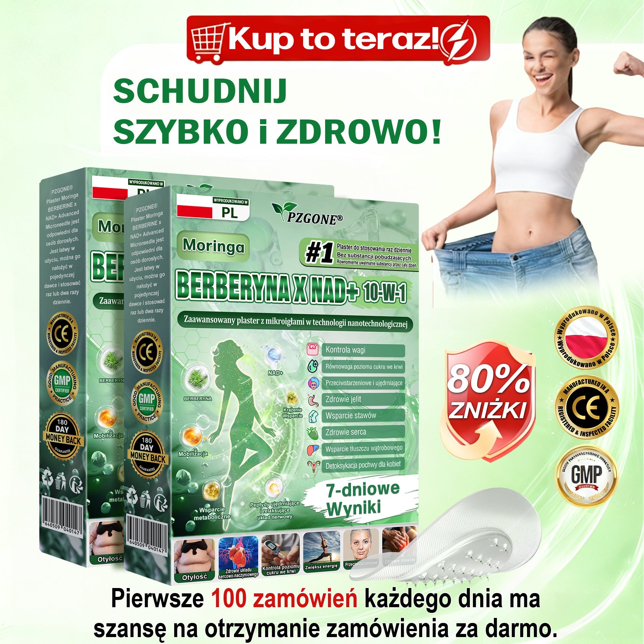 🇵🇱 Oficjalny sklep | 💯𝐏𝐙𝐆𝐎𝐍𝐄® Moringa·Berberyna×NAD+ 10-w-1 Plaster (Natychmiastowy efekt, widoczne rezultaty po 7 dniach) ✅ Stosowane w celu utraty wagi, poprawy zwiotczałej skóry, leczenia cukrzycy, bezdechu sennego i problemów ze stawami.