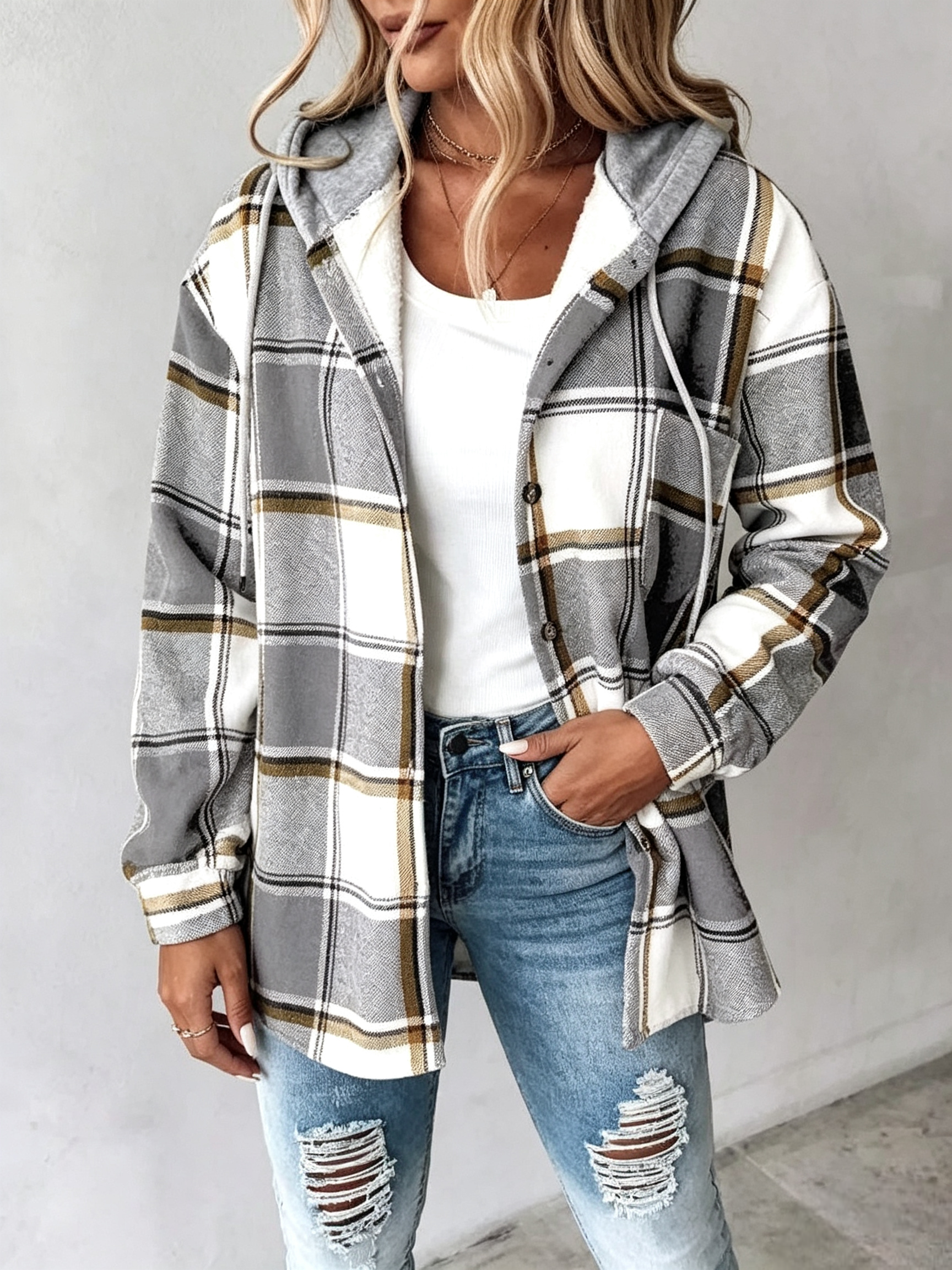 Women's plaid hooded jacket