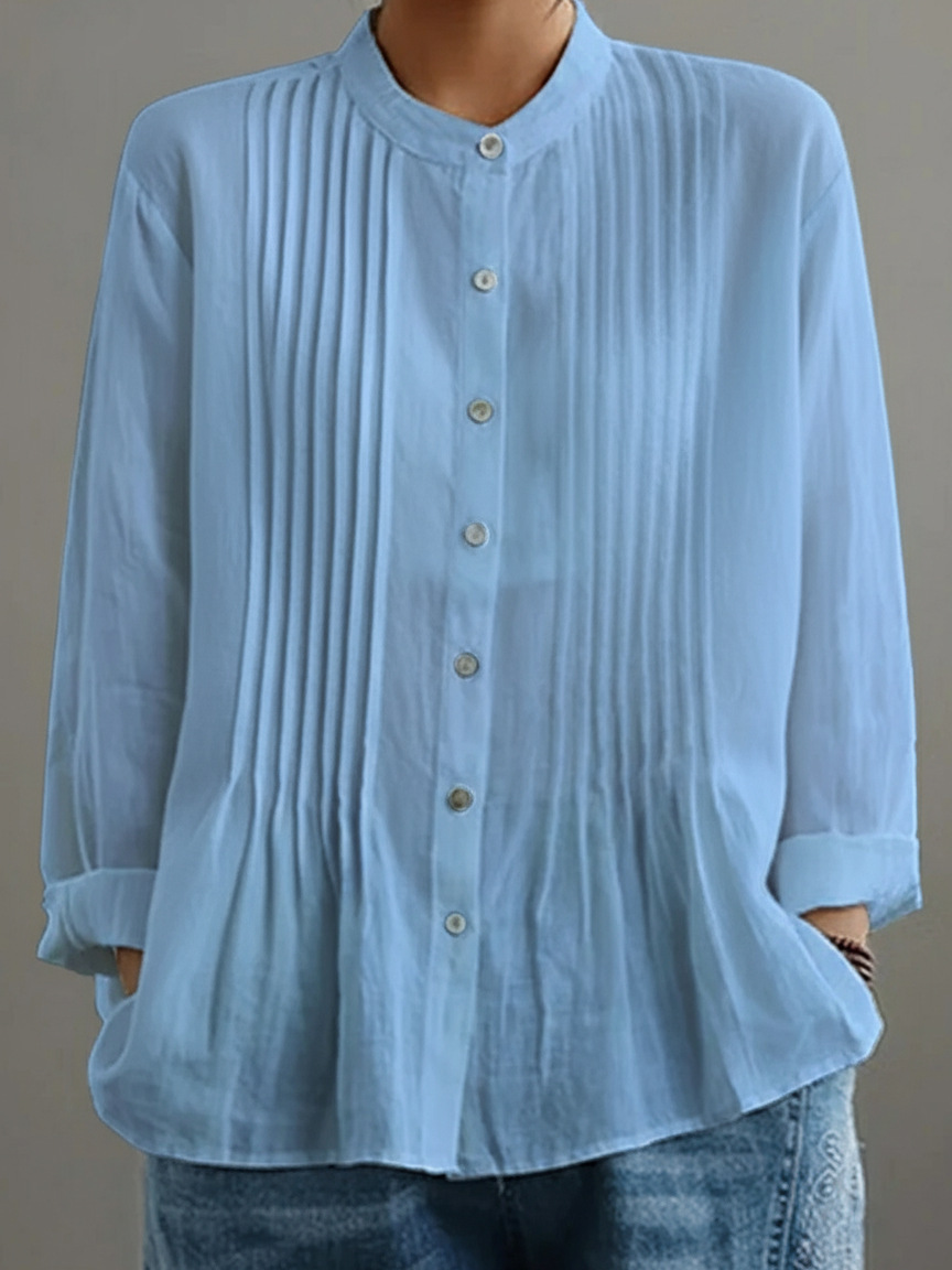 Women's Casual Cotton And Linen Pleated Shirt