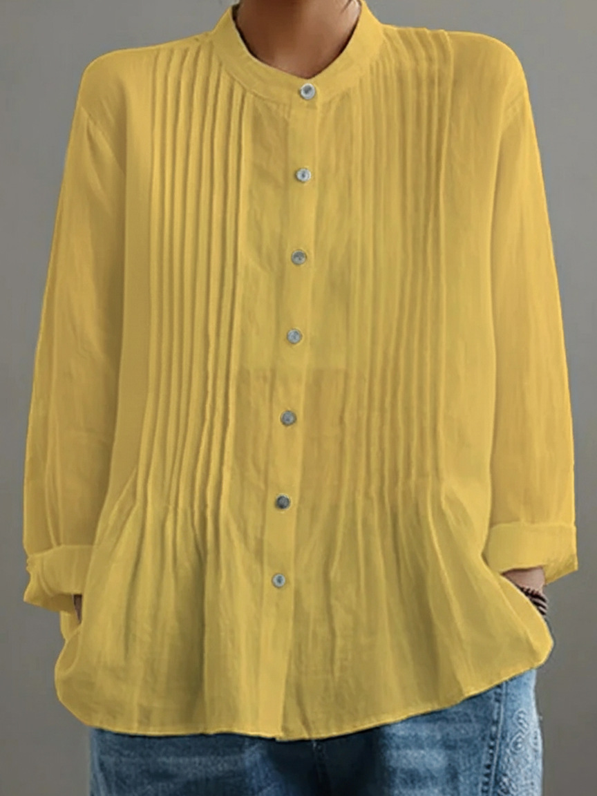 Women's Casual Cotton And Linen Pleated Shirt