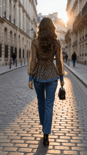 Casual & Stylish Spliced denim And Leopard Print Shirt
