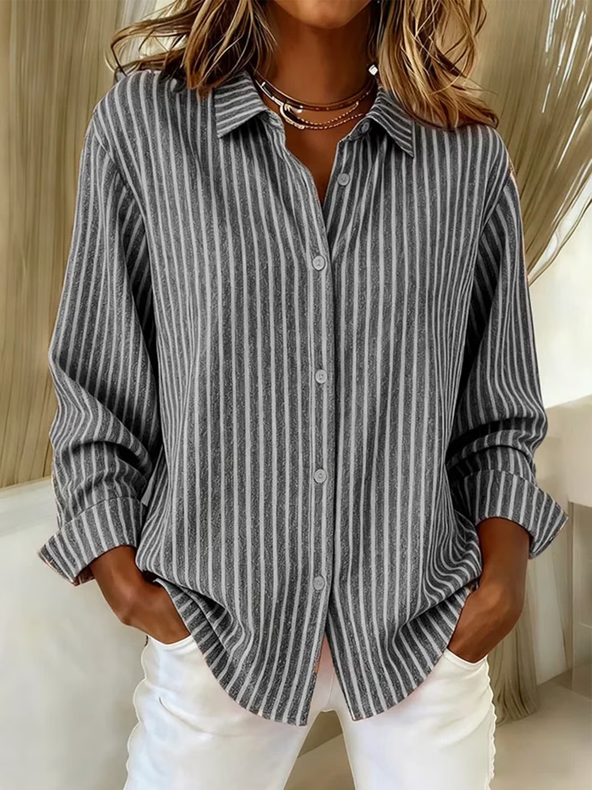 CLEARANCE SALE🔥Women's Casual Striped Button Down Shirt