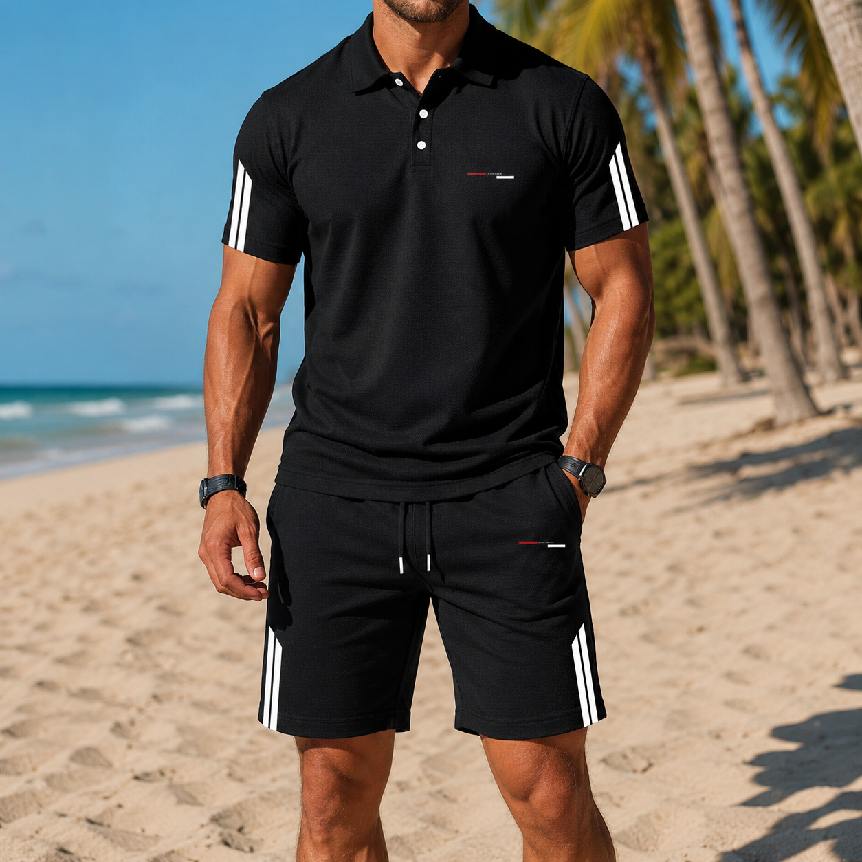 ⏰ Last day: 50% off! 🔥 – Sporty men's summer set with polo shirt & shorts
