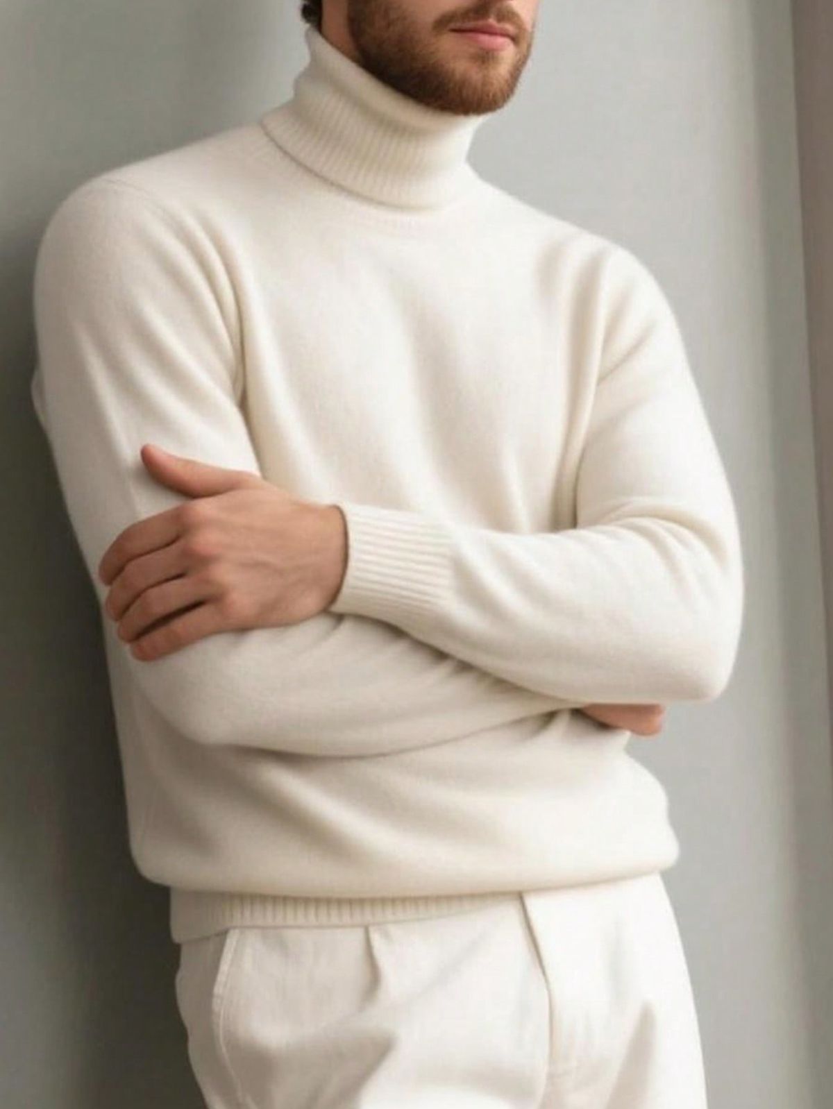 Men's comfortable textured cashmere turtleneck warm sweater