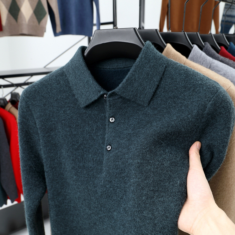 2025 Men's autumn and winter new men's business cashmere knitted polo