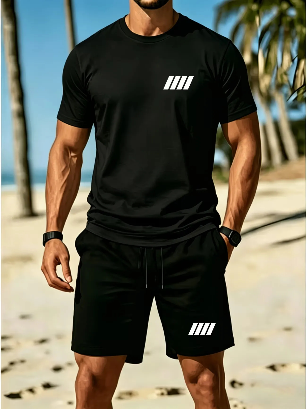 ⏰ Último día: ¡50% de descuento! 🔥 Conjunto de verano de lino para hombre con polo y pantalones cortos.