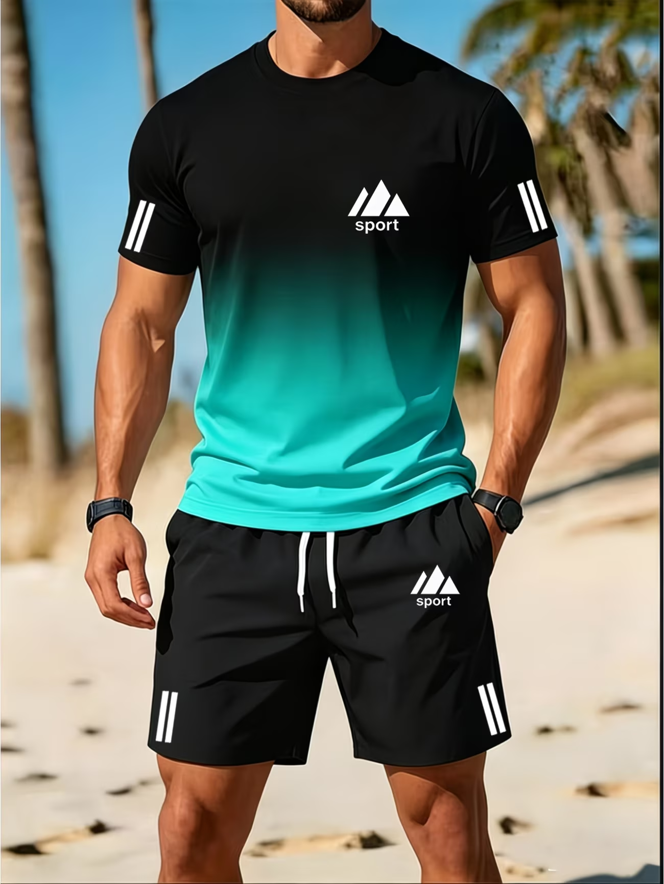 ⏰ Last day: 50% off! 🔥 – Men's summer sports set with gradient shirt and shorts