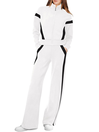 NEW 🔥 Women's Cotton Two-Piece Pinstripe Outfits Sweatshirt Wide Leg Sweatpants Casual Set
