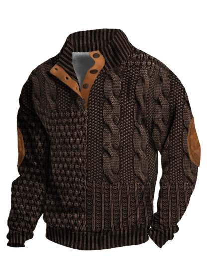 Men's Casual Retro Cashmere Stand Collar Button Sweatshirt
