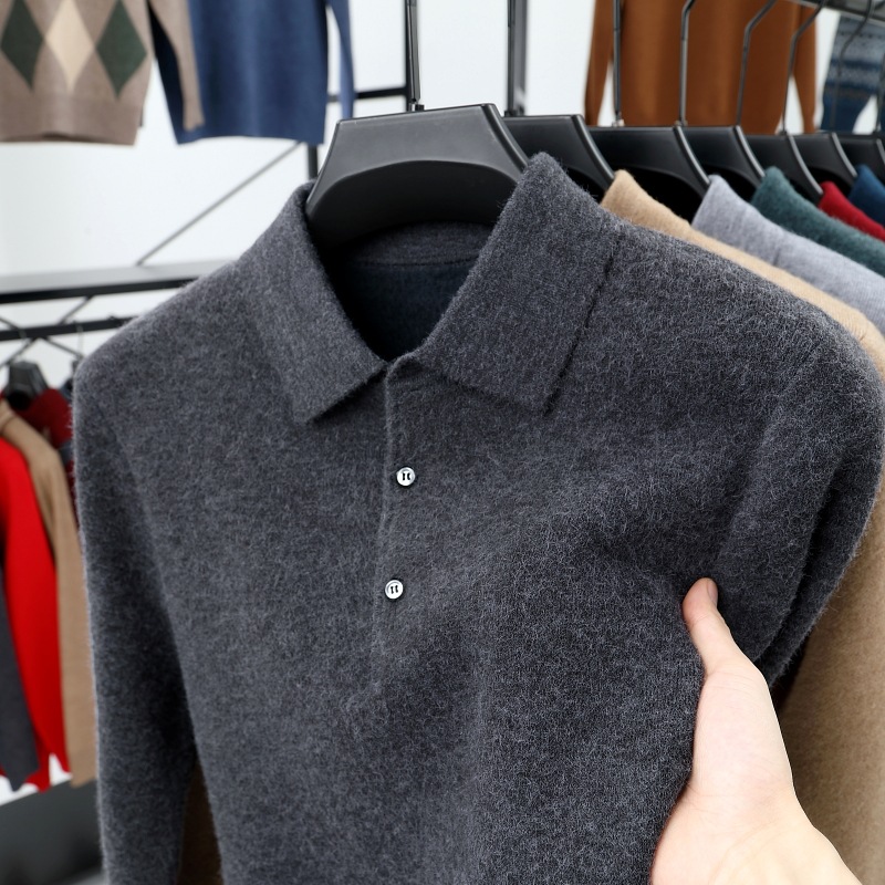 2025 Men's autumn and winter new men's business cashmere knitted polo