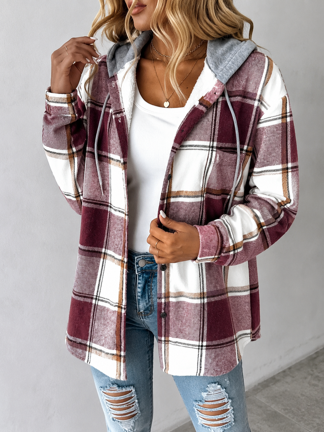 Women's plaid hooded jacket