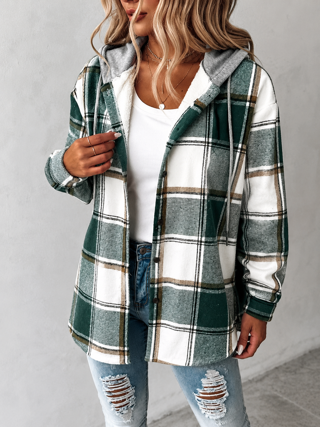 Women's plaid hooded jacket