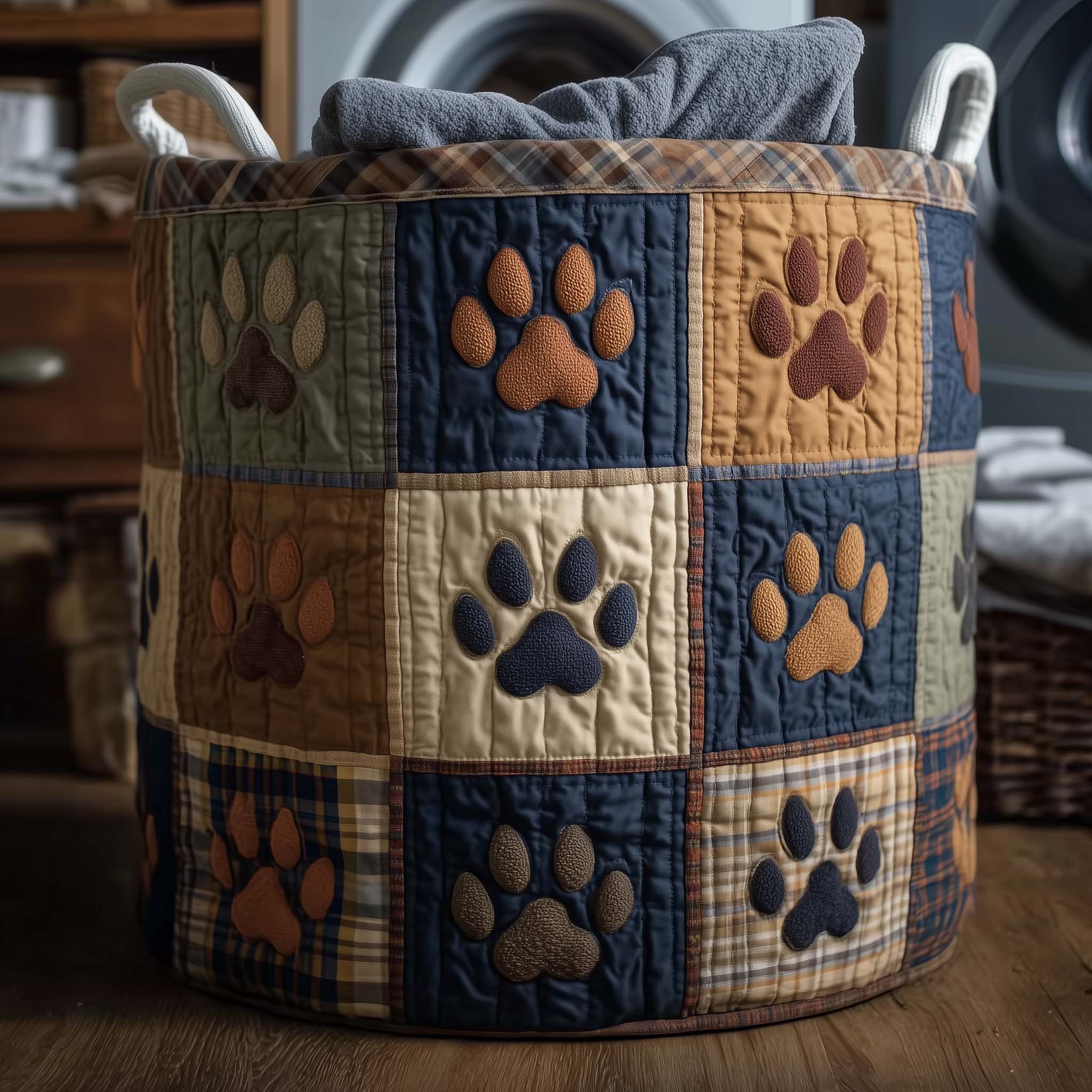 Paws Patchwork Quilted Laundry Basket GFTOTG2395