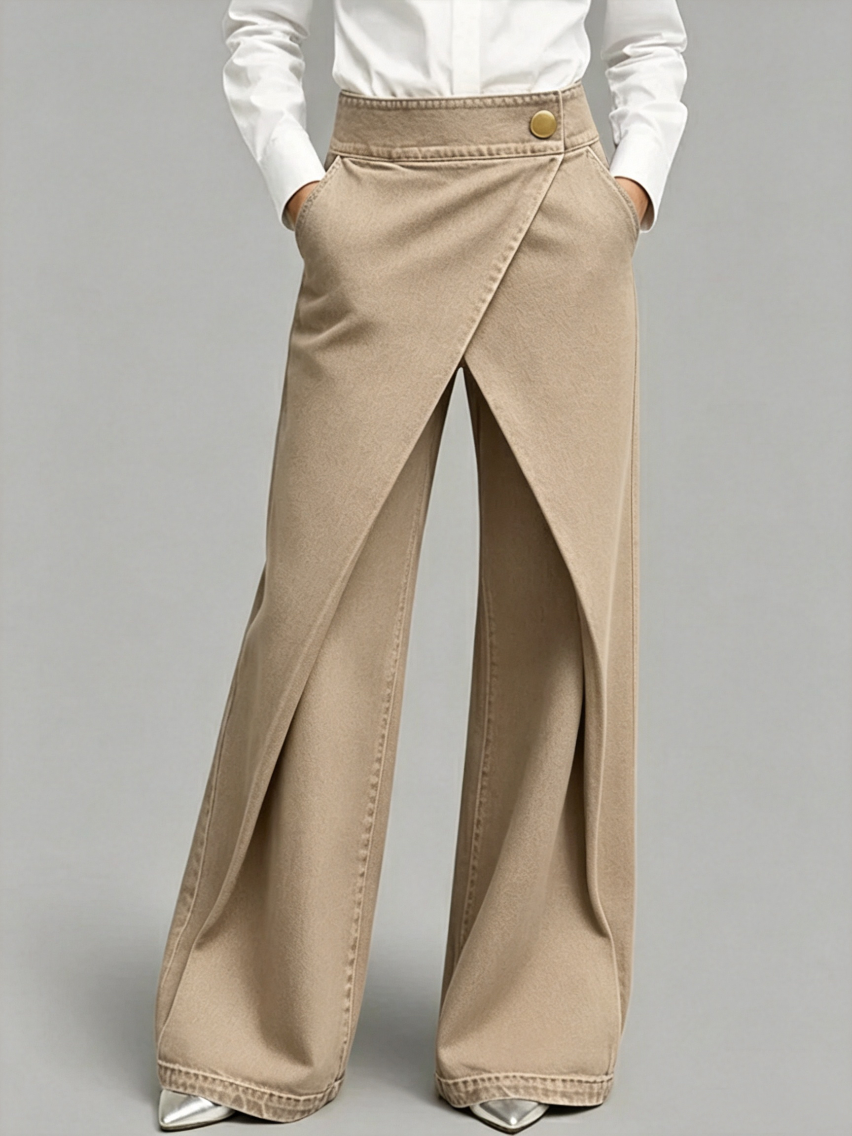 Women's Wrap-Front Pants with Asymmetrical Overlay