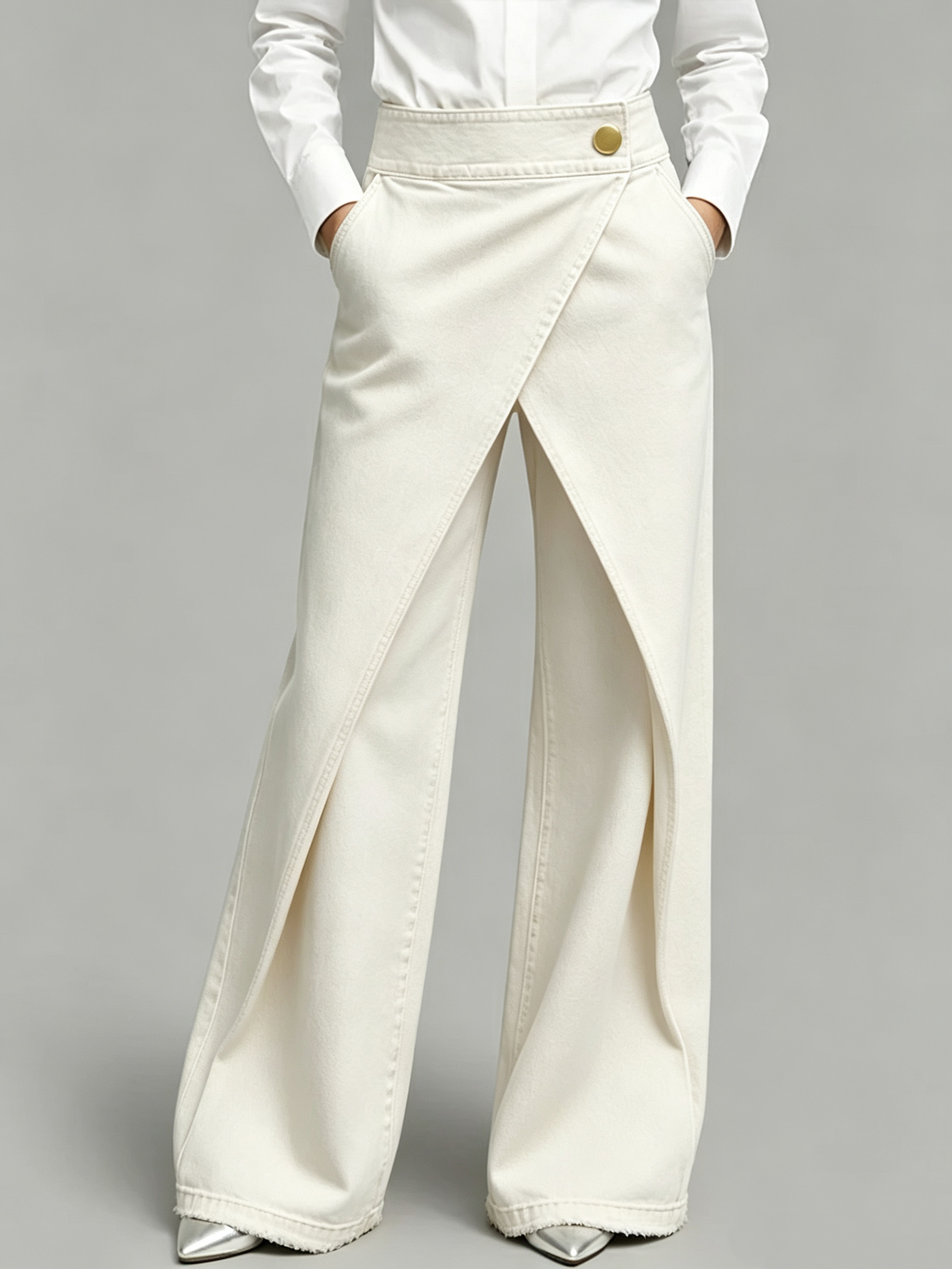 Women's Wrap-Front Pants with Asymmetrical Overlay