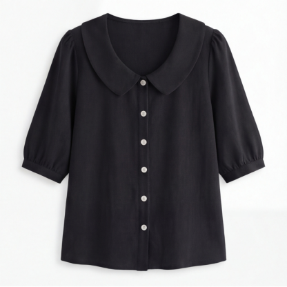 Retro Peter Pan Collar Button Up Blouse