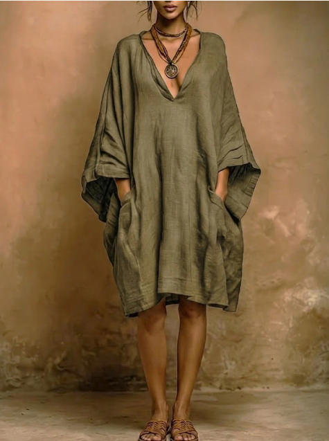 Loose-fit Casual Linen And Cotton Dress