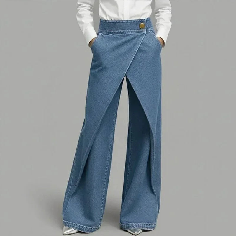 Women's Wrap-Front Pants with Asymmetrical Overlay