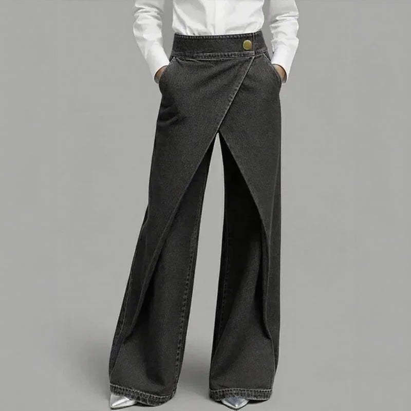 Women's Wrap-Front Pants with Asymmetrical Overlay