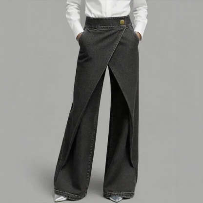 Women's Wrap-Front Pants with Asymmetrical Overlay