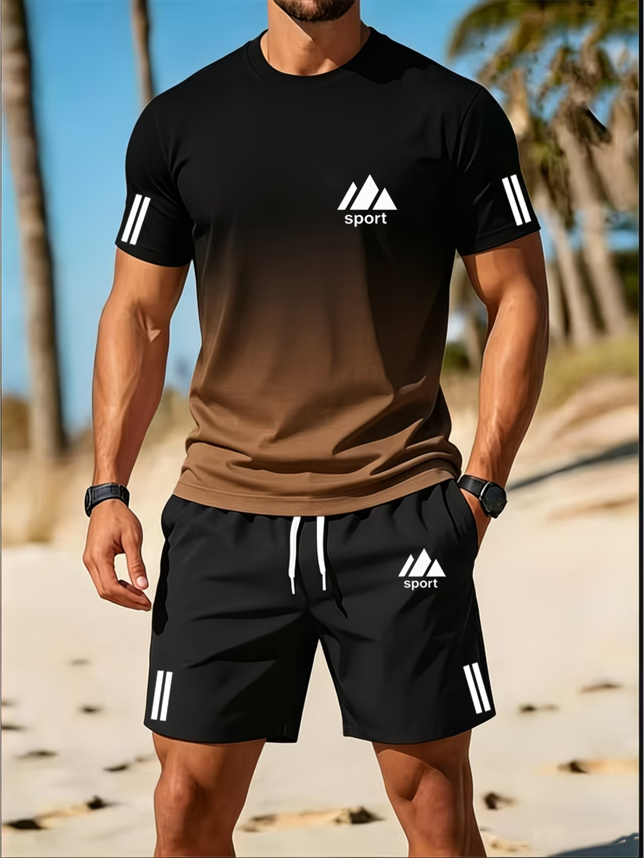 ⏰ Last day: 50% off! 🔥 – Men's summer sports set with gradient shirt and shorts