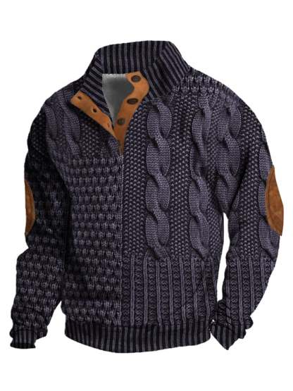 Men's Casual Retro Cashmere Stand Collar Button Sweatshirt