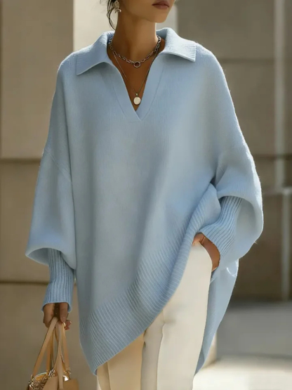 🎄 New Arrivals🔥 Women's Solid Color V-neck Long-sleeved Casual Loose-fitting Knitted Pullover Sweater