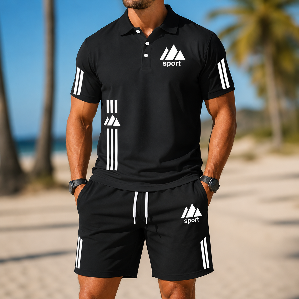 ⏰ Last day: 50% off! 🔥 Men's summer sports set with polo shirt and shorts