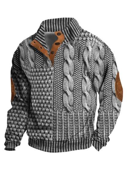 Men's Casual Retro Cashmere Stand Collar Button Sweatshirt