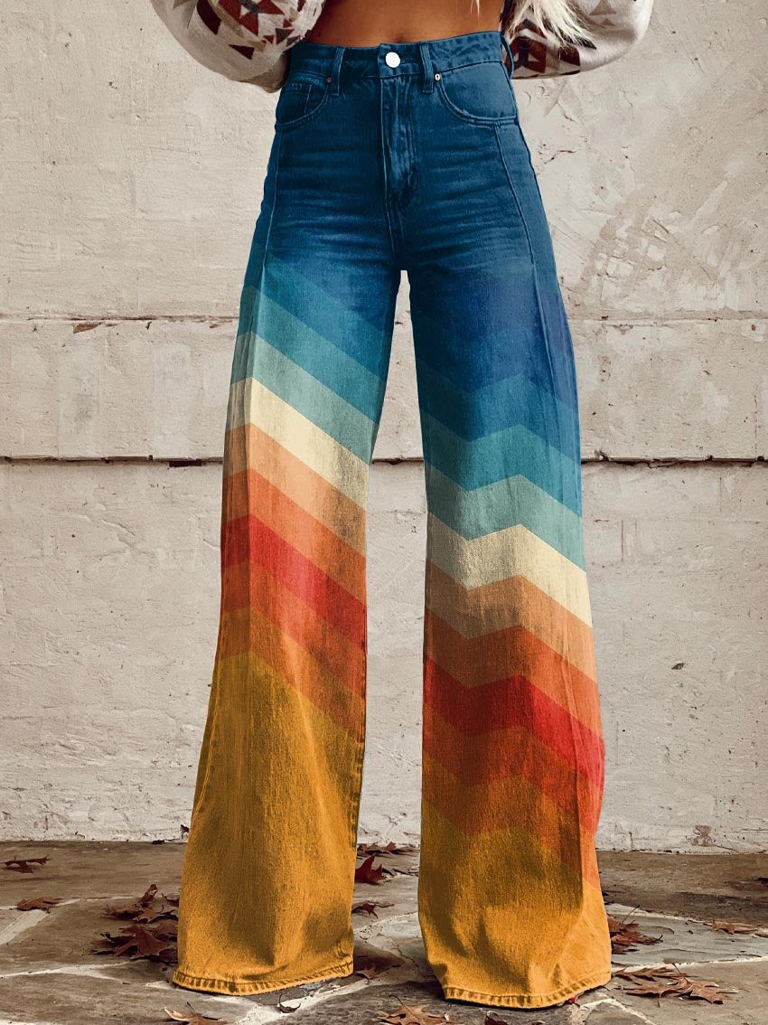 Elegant Retro Zigzag-Patterned Trousers