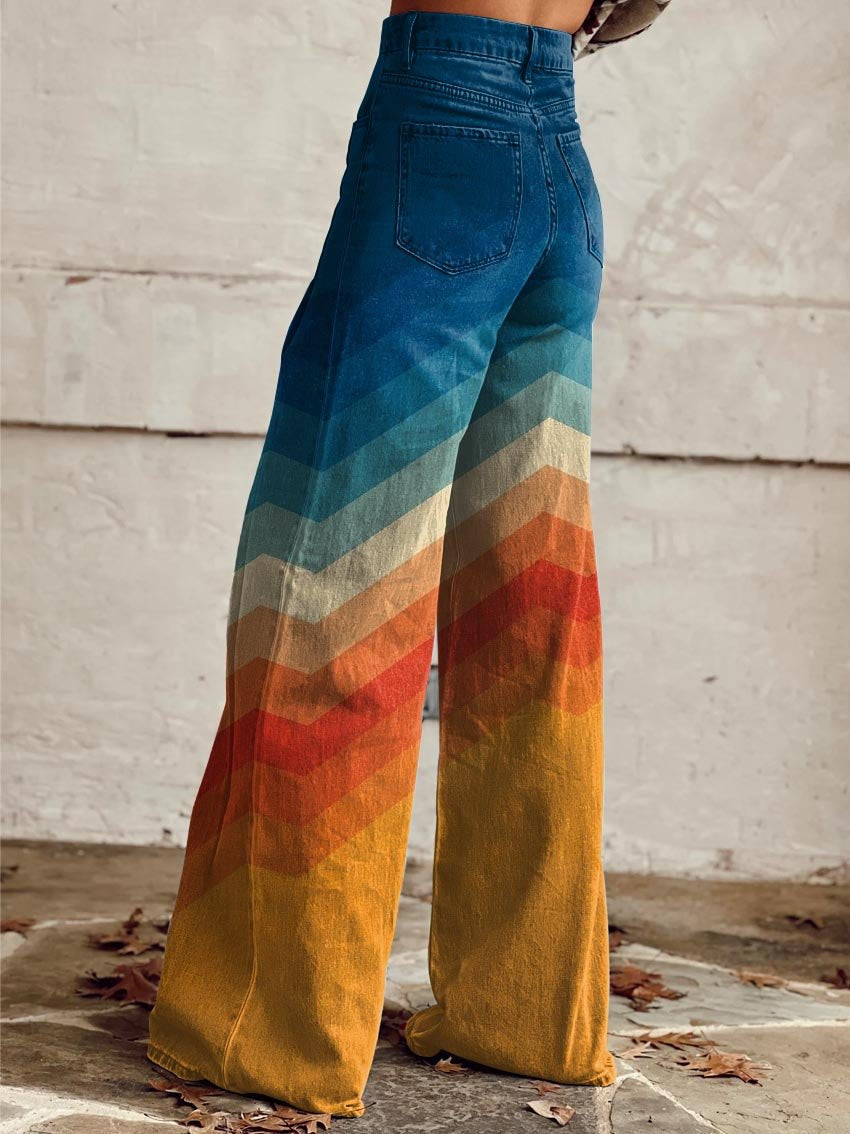 Elegant Retro Zigzag-Patterned Trousers