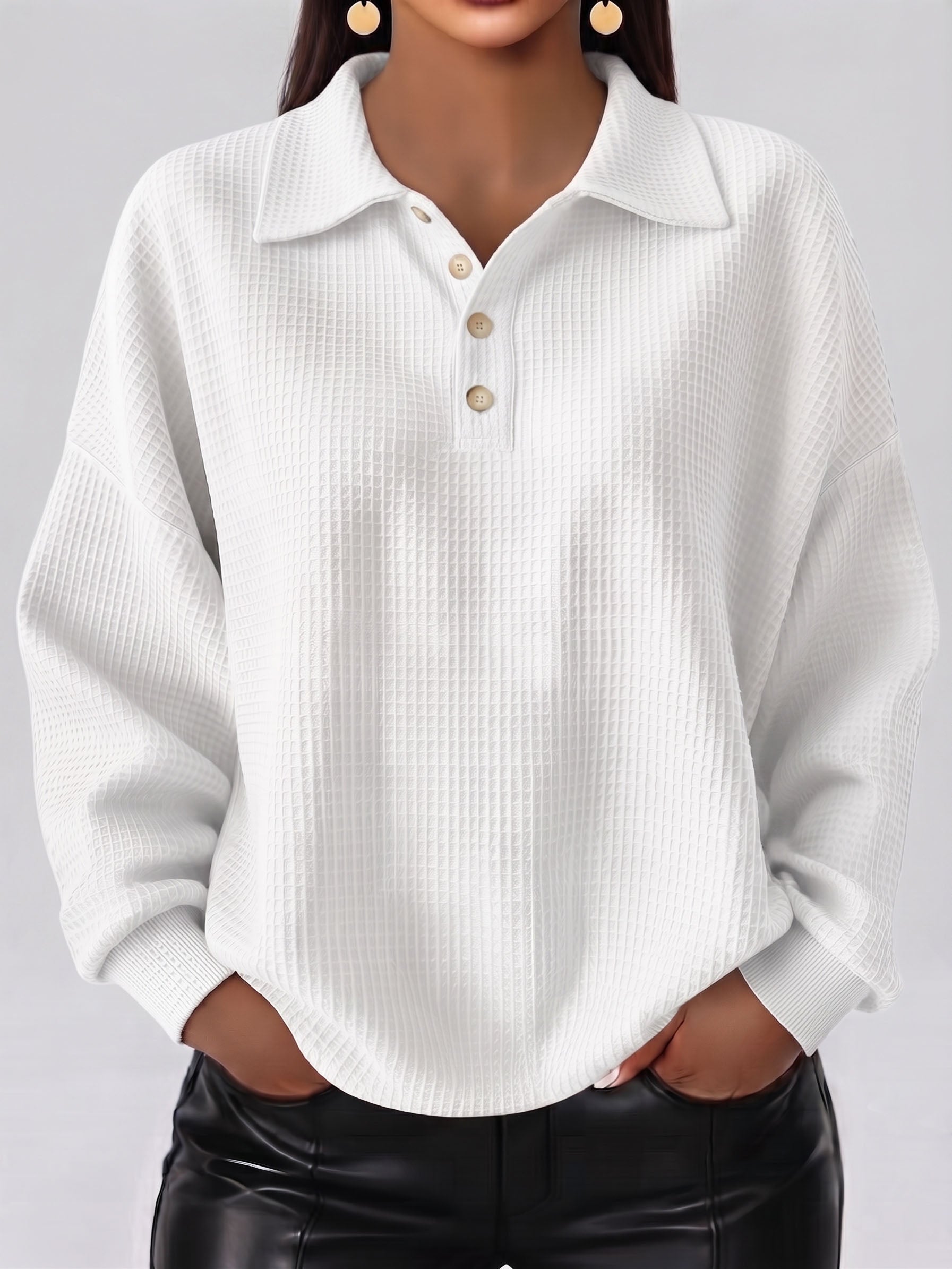 Cozy Casual Polo Collar Waffle Shirt